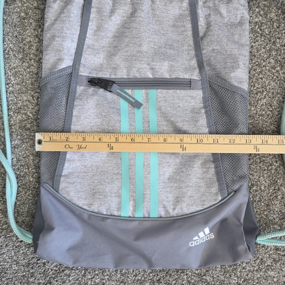 Adidas Unisex Alliance II Drawstring Backpack Gray Teal Bag w/ Lined Pockets - Picture 6 of 6